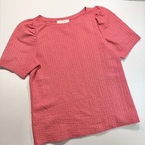 LOFT Women's Short Sleeve Textured Top Rose Pink M Classic Casual
